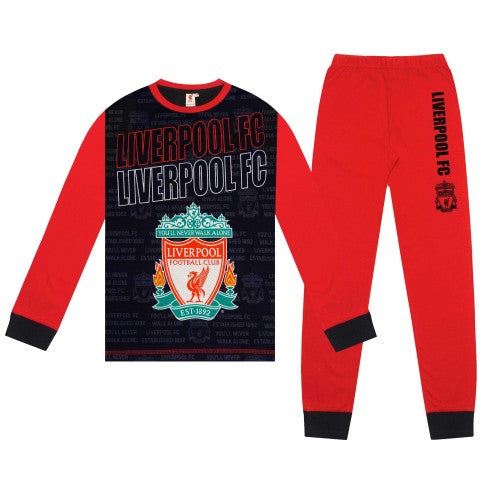 Front - Liverpool FC Boys Crest Long Pyjama Set
