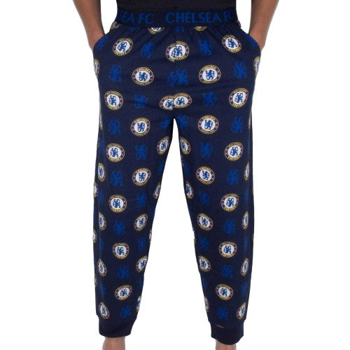 Front - Chelsea FC Mens Repeat Logo Pyjama Bottoms