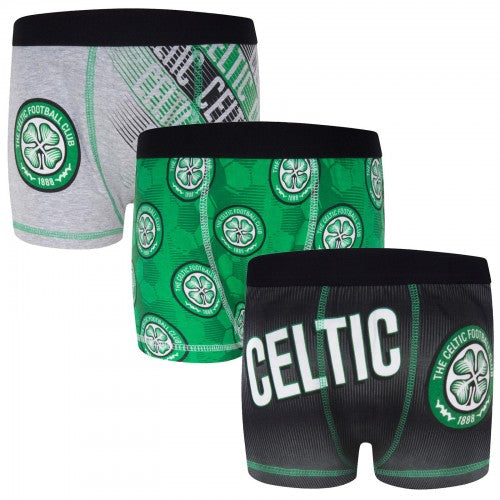 Front - Celtic FC Boys Crest Boxer Shorts (Pack of 3)
