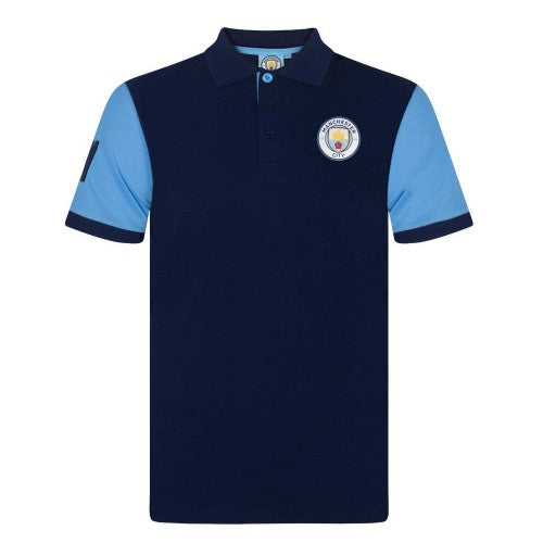 Front - Manchester City FC Mens Contrast Sleeves Polo Shirt
