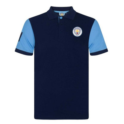 Front - Manchester City FC Mens Contrast Sleeves Polo Shirt