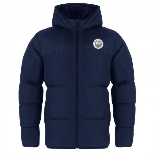 Front - Manchester City FC Boys Crest Quilted Padded Jacket