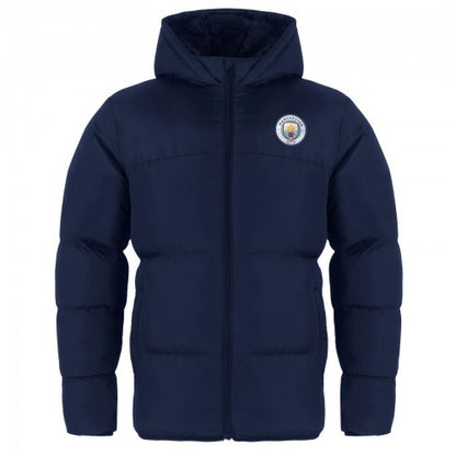 Front - Manchester City FC Boys Crest Quilted Padded Jacket