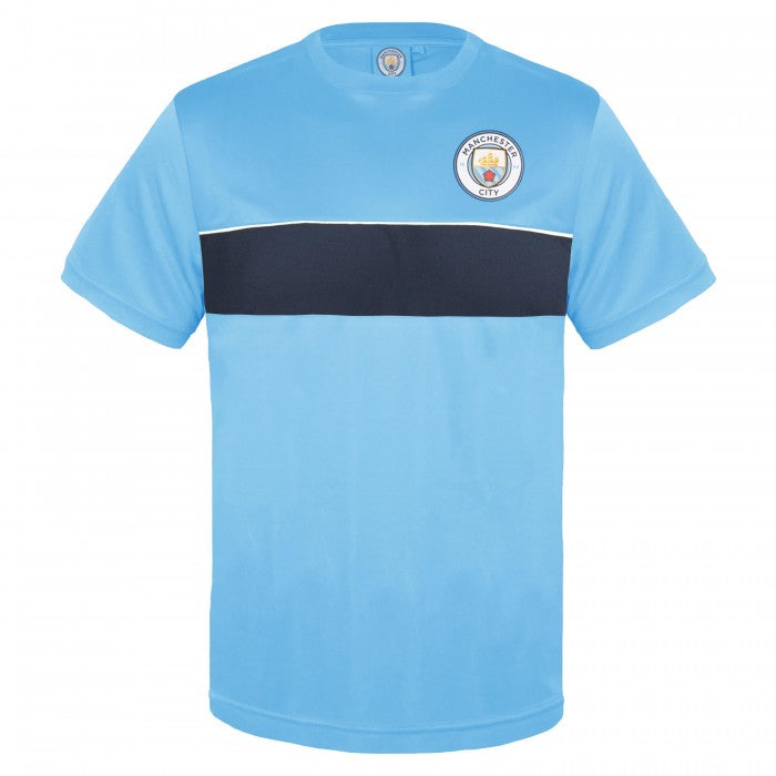 Front - Manchester City FC Mens Crest Polyester T-Shirt