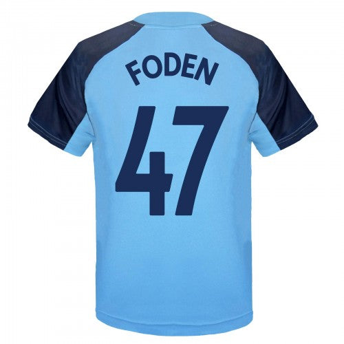 Front - Manchester City FC Boys Foden 47 Polyester T-Shirt