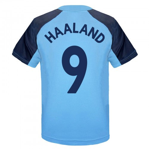 Front - Manchester City FC Boys Haaland 9 Polyester T-Shirt