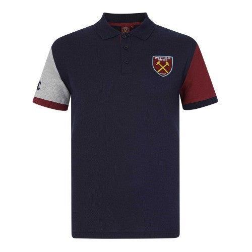 Front - West Ham United FC Mens Contrast Sleeves Polo Shirt