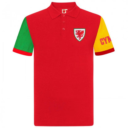 Front - Wales Cymru Mens Contrast Sleeves Polo Shirt