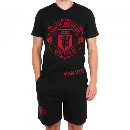 Front - Manchester United FC Mens Crest Short Pyjama Set