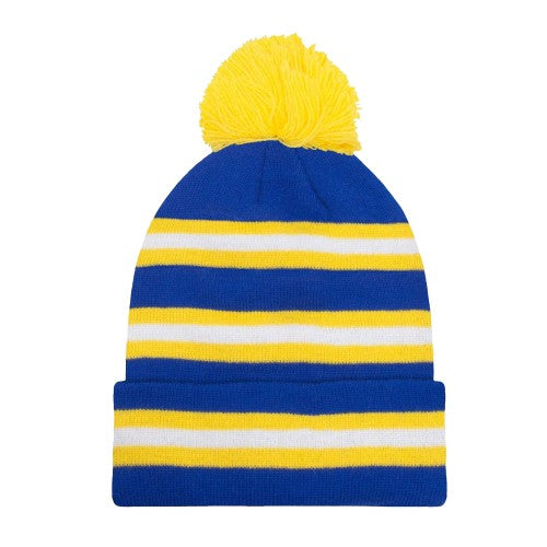 Front - Fan Originals Leeds Contrast Striped Bobble Beanie