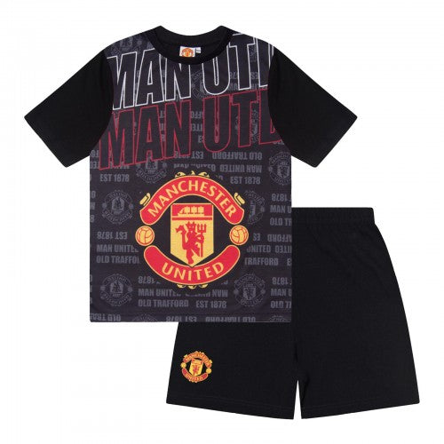 Front - Manchester United FC Boys Cunha 10 Sublimated Short Pyjama Set