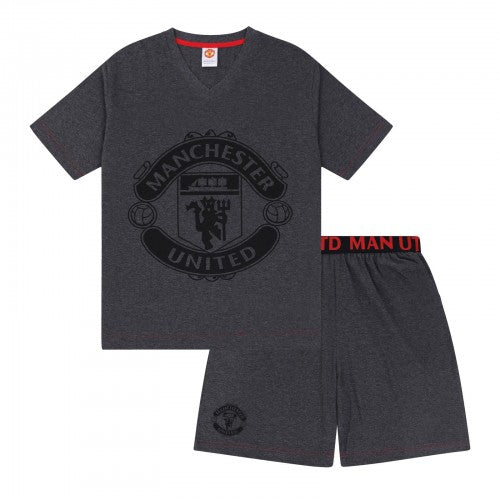Front - Manchester United FC Mens Crest Short Pyjama Set