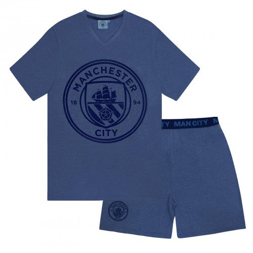 Front - Manchester City FC Mens Short Pyjama Set
