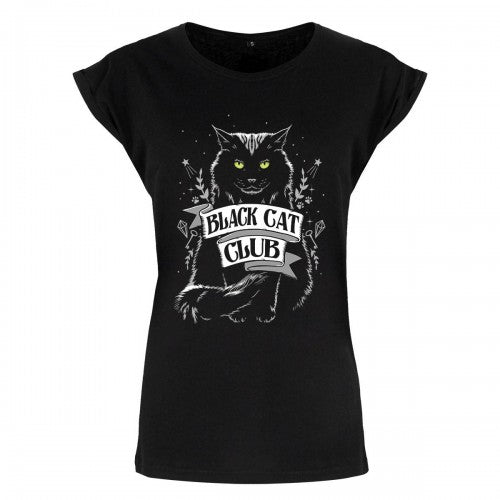 Front - Grindstore Womens/Ladies Black Cat Club Premium T Shirt