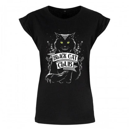 Front - Grindstore Womens/Ladies Black Cat Club Premium T Shirt