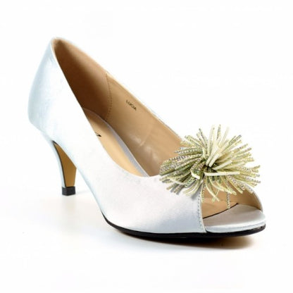 Silver - Front - Lunar Womens-Ladies Lucia Satin Court Shoes
