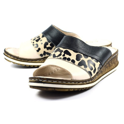 Front - Lunar Womens/Ladies Appleby Ocelot Print Leather Sandals