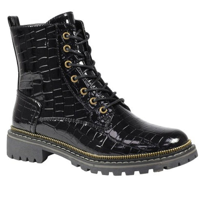 Front - Lunar Womens/Ladies Regan Croc Ankle Boots