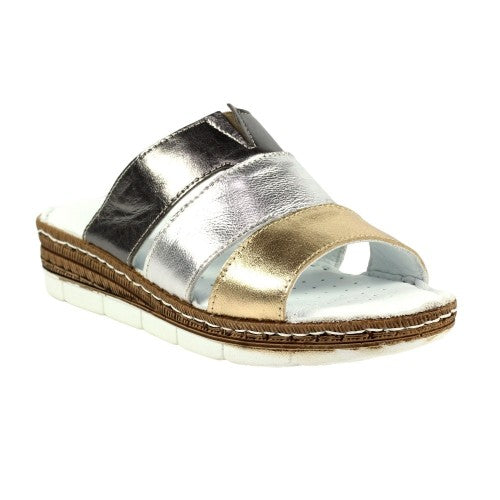 Front - Lunar Womens/Ladies Leoni Metallic Leather Sandals
