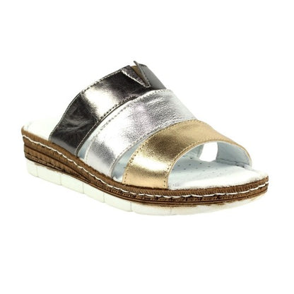 Front - Lunar Womens/Ladies Leoni Metallic Leather Sandals