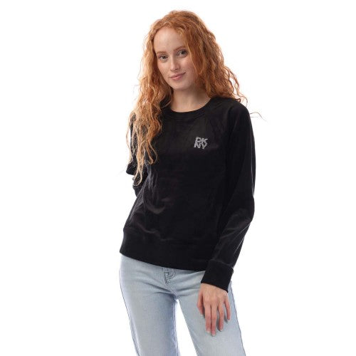 Front - DKNY Womens/Ladies Rhinestone Velour Crew Neck Sweatshirt
