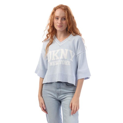 Front - DKNY Womens/Ladies Varsity Knitted Logo Sweatshirt