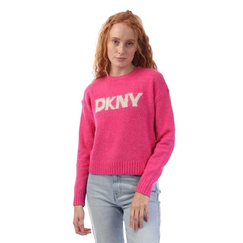 Front - DKNY Womens/Ladies Tinsel Bouclé Logo Sweatshirt