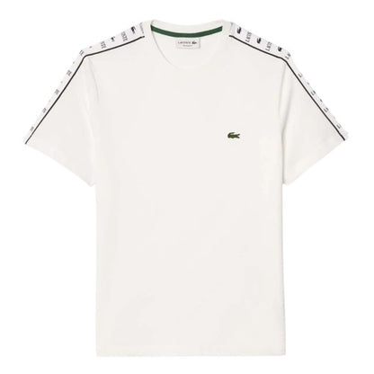 Front - Lacoste Mens Logo Strip Cotton Jersey T-Shirt