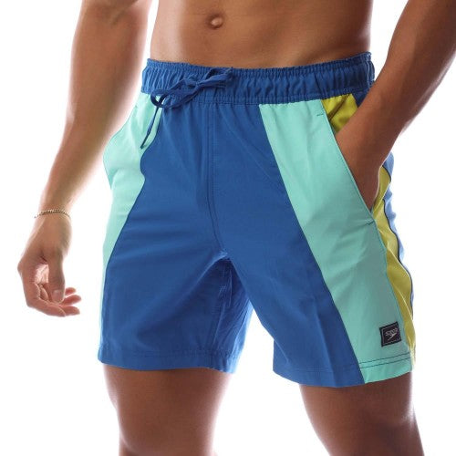 Front - Speedo Mens Redondo Edge Volley Colour Block Swim Shorts