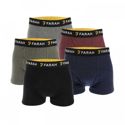 Front - Farah Mens Bossert Print Waistband Boxer Shorts (Pack of 5)