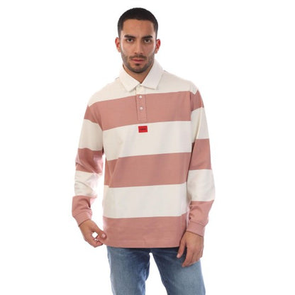 Front - Hugo Mens Diragbi Stripe Long-Sleeved Polo Shirt