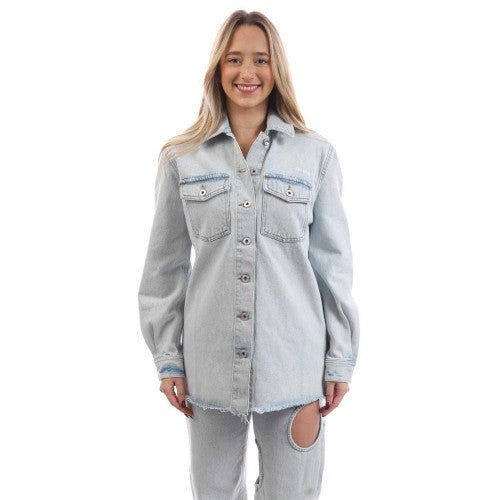 Front - Off White Womens/Ladies Diagonal Long-Sleeved Shirt