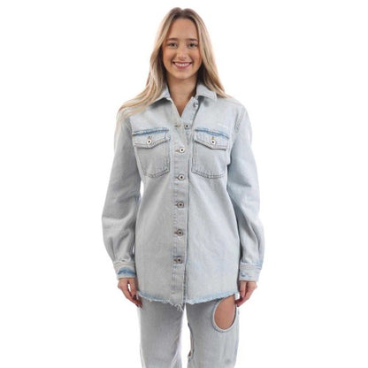 Front - Off White Womens/Ladies Diagonal Long-Sleeved Shirt