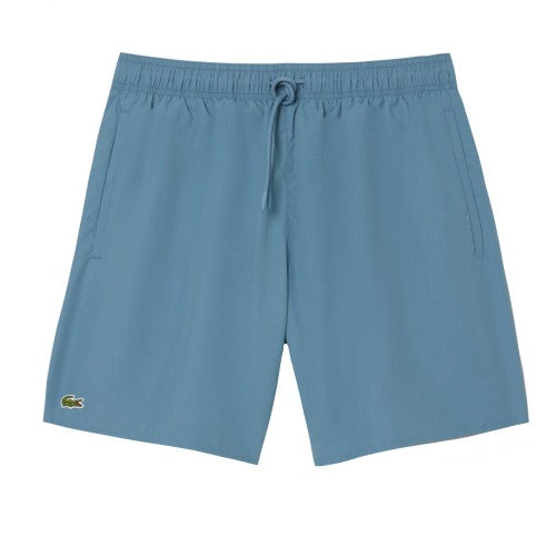 Front - Lacoste Mens Monochrome Mid Length Swimming Trunks