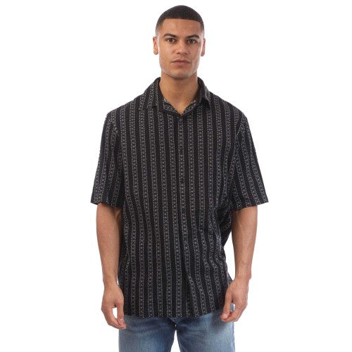 Front - Off White Mens Arrow Stripes Bowling Shirt