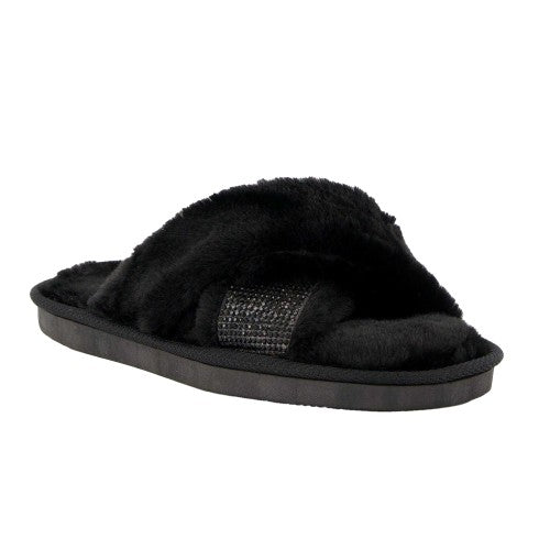 Front - Dune London Womens/Ladies Winta Diamante Faux Fur Cross Strap Slippers