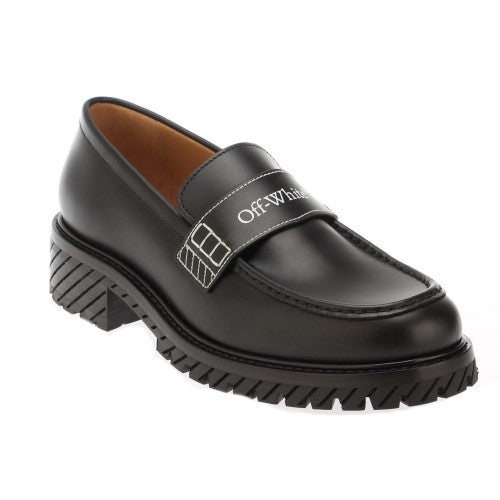 Front - Off White Womens/Ladies Combat Leather Loafers