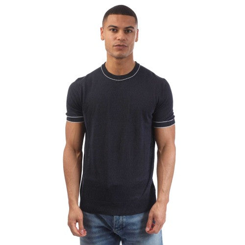 Front - Boss Mens H-Jiovanni Tipped Short-Sleeved Sweater Top