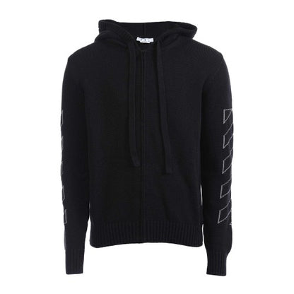 Front - Off White Mens Diagonal Outline Full Zip Hoodie