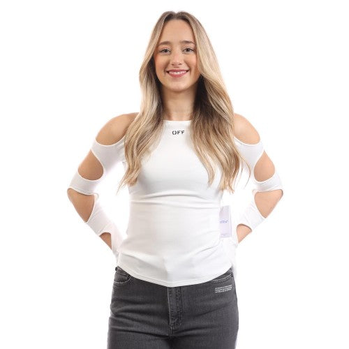 Front - Off White Womens/Ladies Sleek Cut Out Long-Sleeved Top