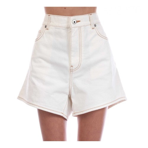 Front - Off White Womens/Ladies Denim Shorts