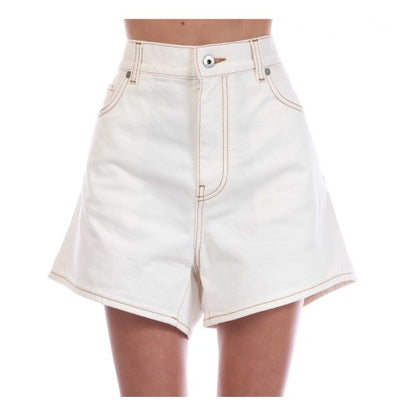 Front - Off White Womens/Ladies Denim Shorts