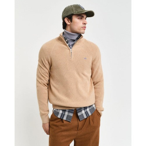 Front - Gant Mens Ribbed Cotton Wool Half Zip Jumper