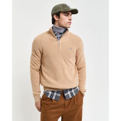 Front - Gant Mens Ribbed Cotton Wool Half Zip Jumper