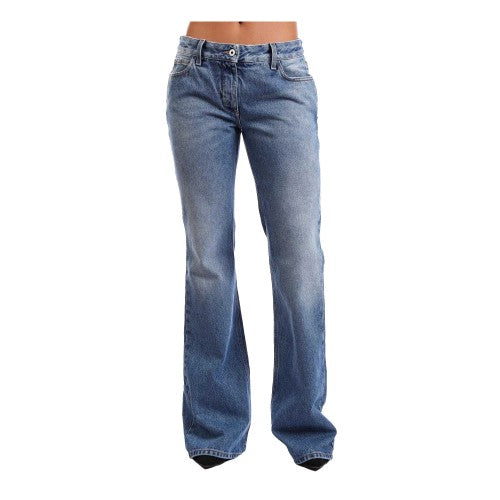 Front - Off White Womens/Ladies Flared Slim Jeans