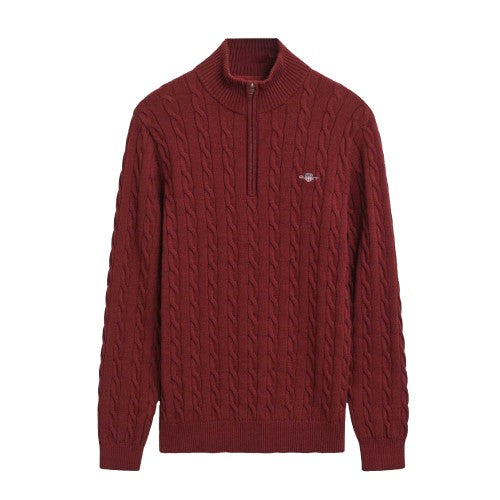 Front - Gant Mens Cable Knit Half Zip Sweatshirt