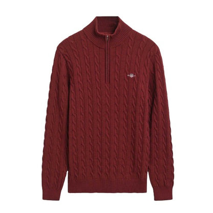 Front - Gant Mens Cable Knit Half Zip Sweatshirt