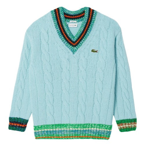 Front - Lacoste Mens Cable Knit V Neck Sweatshirt