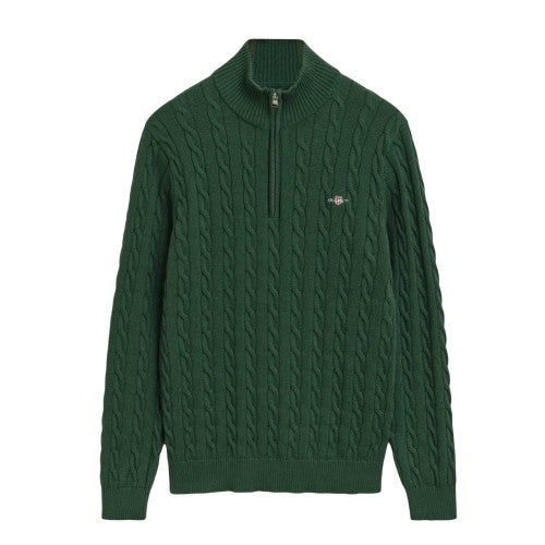 Front - Gant Mens Cable Cotton Half Zip Fleece