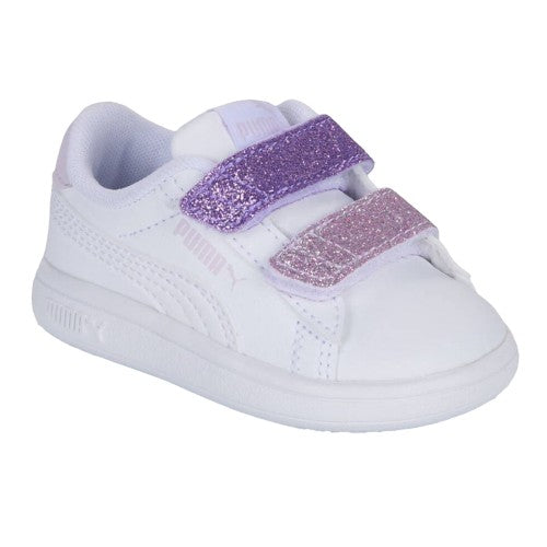 Front - Puma Childrens/Kids Smash 3.0 Glitter Leather Trainers